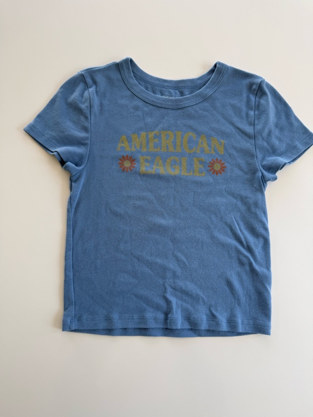 American Eagle~Women’s~Baby Graphic Tee~SZ M~Blue~Yellow~Red Daisies~Casual~Soft